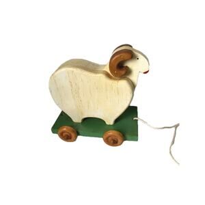 Handmade Wooden Ram Sheep Pull Toy 9" H x 9" L x 6"W